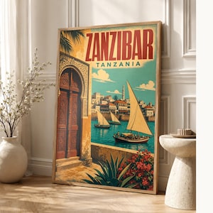 Zanzibar Travel Poster | Vintage Stone Town Print | Tanzania Wall Art | Printed & Shipped image 1