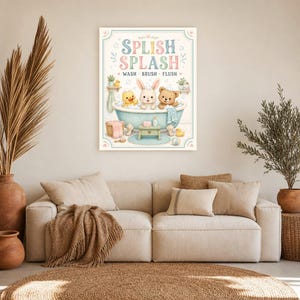 Impresión de arte de pared de baño para niños | Póster al ras del cepillo de lavado Splish Splash | Linda decoración del baño del cuarto de imagen 7