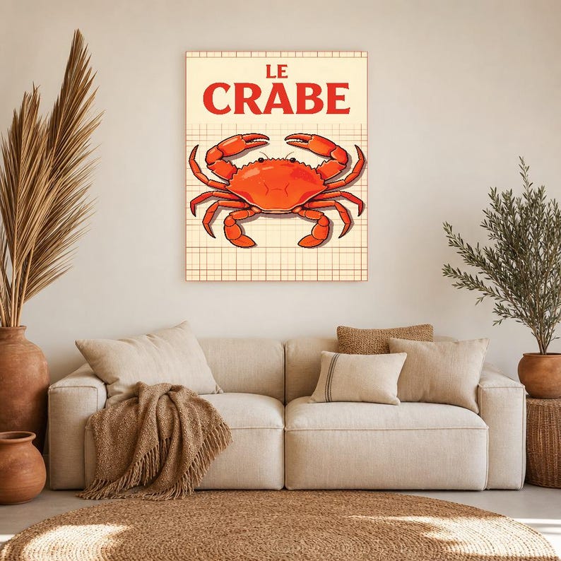 Crab Kitchen Wall Art Print | Retro Bistro Seafood Poster | Maximalist Coastal Kitchen Print | Dining Decor image 8