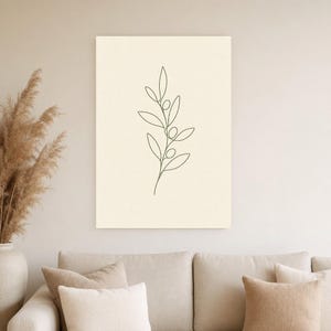 One Line Olive Branch Wall Art Print | Minimalist Line Art Print | Botanical Leaf Poster | Ivory Kitchen Decor | Japandi Sage Line Art image 4