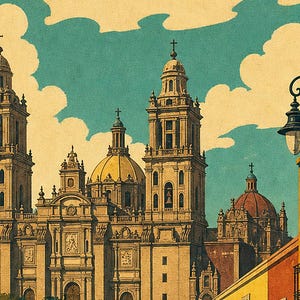 Mexico City Travel Poster | Vintage Cathedral Print | Mexico Wall Art | Printed & Shipped image 3