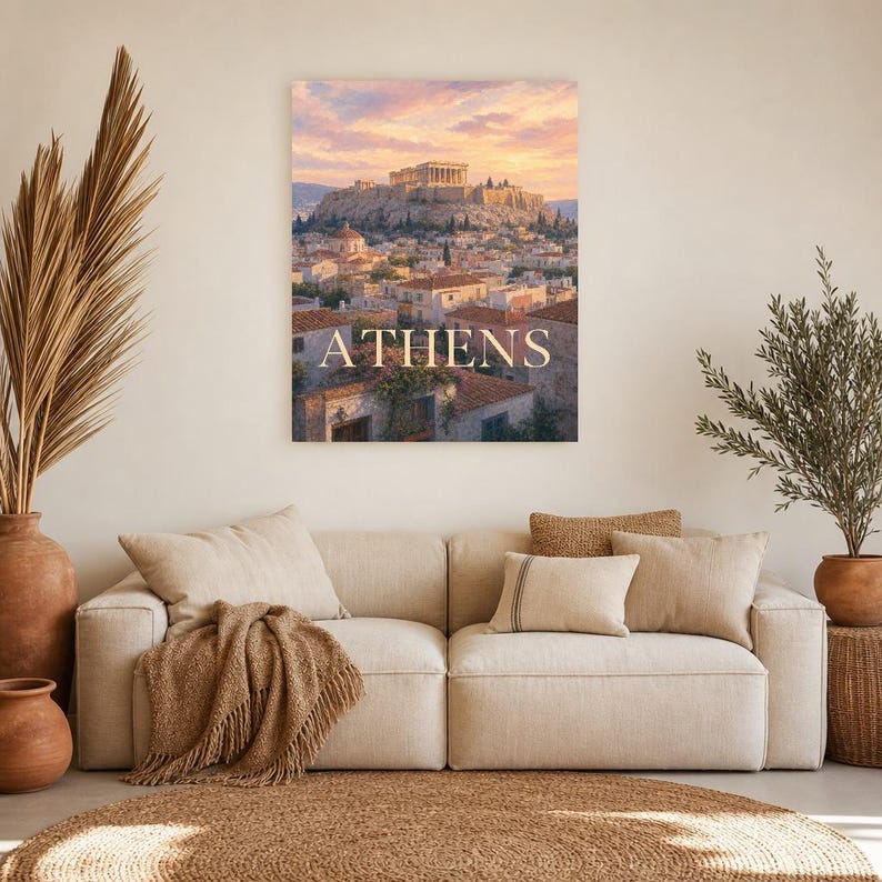 Reisposter Athene | Zachte schildering Griekenland Muurdecoratie | Kunstprint met stadsnaam | Gedrukt en verzonden afbeelding 7