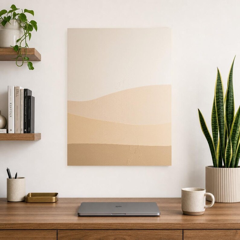 Cream Ecru Minimalist Abstract Wall Art | Soft Dune Texture Poster | Above Sofa Neutral Print image 8