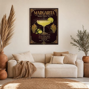 Arte de pared con receta de Margarita Art Déco dorado | Póster de receta de cóctel de lima | Impresión de decoración de carrito de bar | Art imagen 7