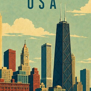 Chicago Travel Poster | Vintage Skyline Print | USA Wall Art | Printed & Shipped image 3