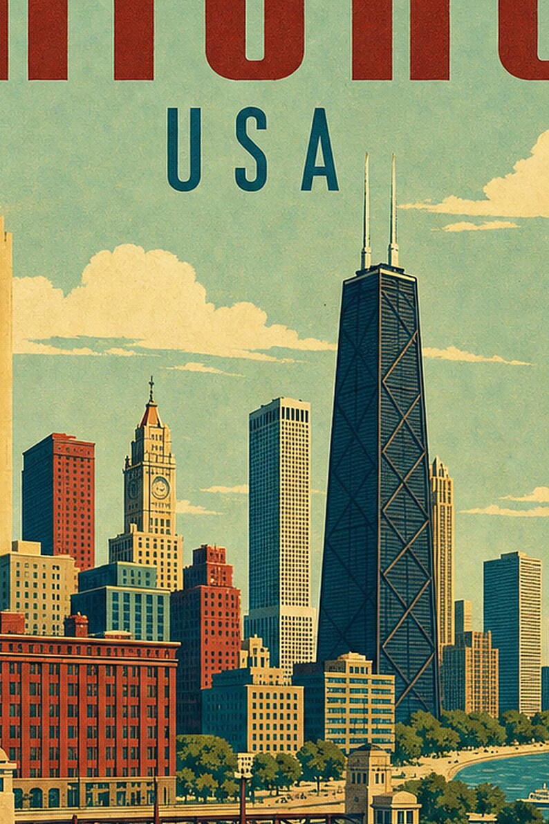 Chicago Travel Poster | Vintage Skyline Print | USA Wall Art | Printed & Shipped image 3