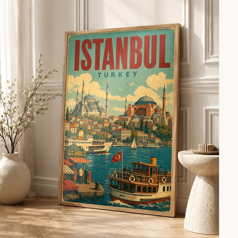 Póster de viaje de Estambul | Lámina vintage del Bósforo | Arte mural turco | Impreso y enviado imagen 1