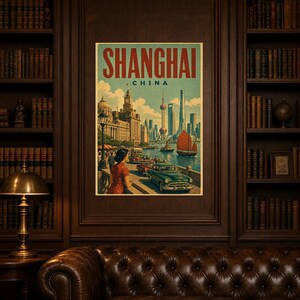 Shanghai Travel Poster | Vintage The Bund Print | China Wall Art | Printed & Shipped image 5