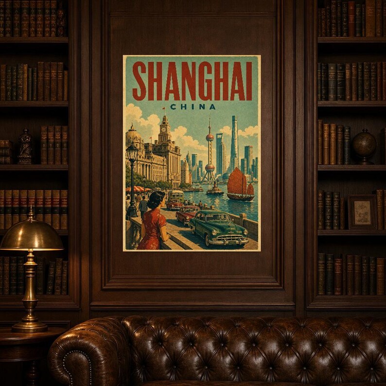 Shanghai Travel Poster | Vintage The Bund Print | China Wall Art | Printed & Shipped image 5
