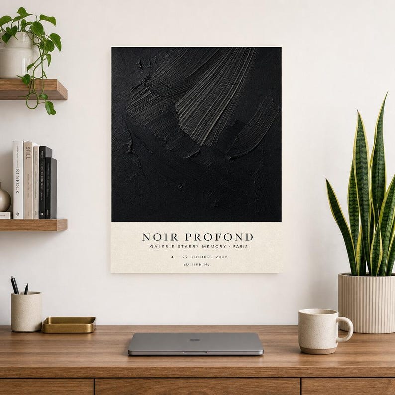 Noir Profond | Abstrakcyjna Czarna Sztuka ścienna | Nowoczesny Plakat Galeria | Minimalistyczny Druk zdjęcie 8