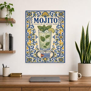 Płytka ścienna z koktajlem Mojito | Kubański plakat narodowy z napojami | Druk koszyka barowego Azulejo | Wystrój kuchni majolikowej zdjęcie 8