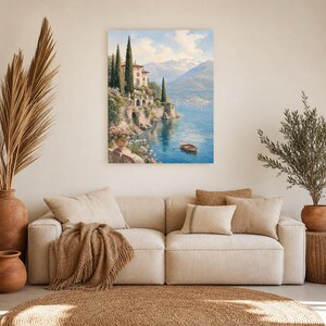 Lake Como Travel Poster | Soft Painting Italy Wall Art | Italian Lake Villa Print | Printed & Shipped image 7