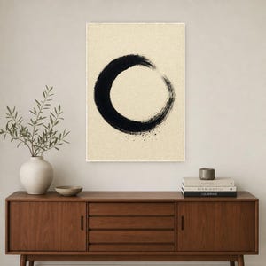 Zen Enso Circle Japandi Wall Art Print | Black Ink on Cream | Wabi Sabi Mono Brushstroke Print image 2