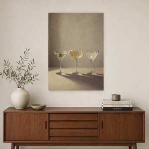 Arte de parede de produtos vidreiros Moody Martini | Do cocktail vida mínima ainda pôster | Impressão de decoração de carrinho de bar | Arte imagem 2