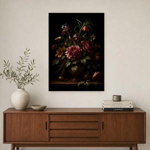 Dark Academia Botanical Wall Art | Moody Plum Floral Poster | Vintage Jewel Tone Study Room Print image 2