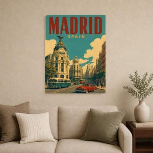 Póster de viaje de Madrid | Lámina vintage de la Gran Vía | Decoración de pared de España | Impreso y enviado imagen 9