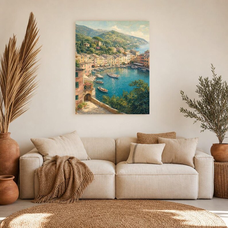 Pôster de viagem de Portofino | Pintura suave para decoração de parede da Itália | Impressão do porto da Riviera Italiana | Impresso e enviado imagem 7