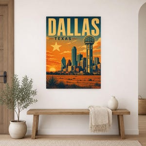 Dallas Travel Poster | Vintage Reunion Tower Skyline Print | Texas Wall Art Print | Mid Century City Decor image 9