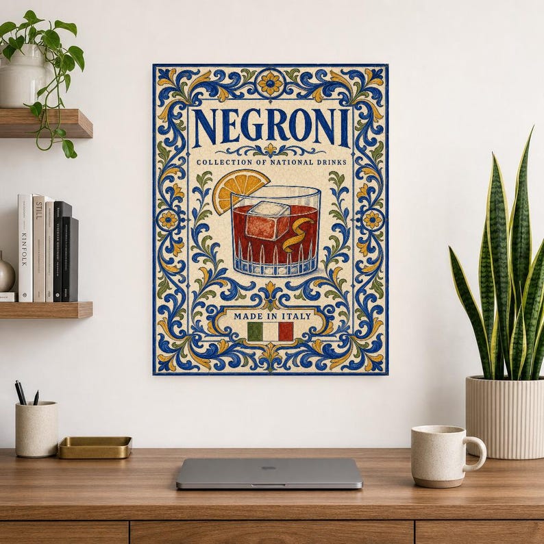 Negroni Cocktail Tile Wall Art Print | Italy National Drink Poster | Azulejo Bar Cart Print | Maiolica Kitchen Decor image 8