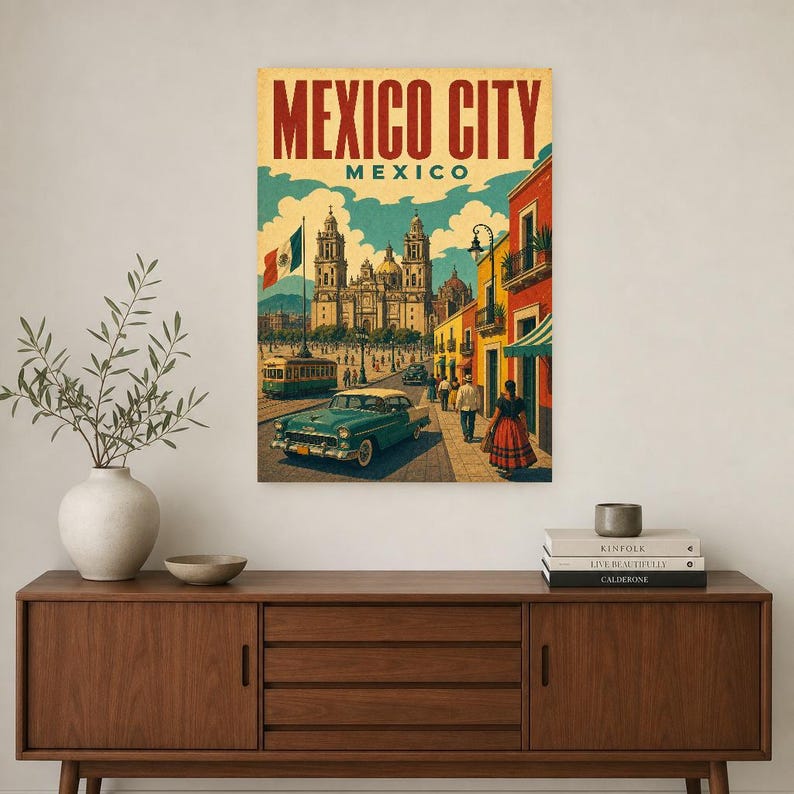 Mexico City Travel Poster | Vintage Cathedral Print | Mexico Wall Art | Printed & Shipped image 2