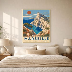 Calanques of Marseille Travel Poster | Vintage WPA Wall Art Print | French Riviera Print | Mediterranean Coast Decor | Provence Sea image 6