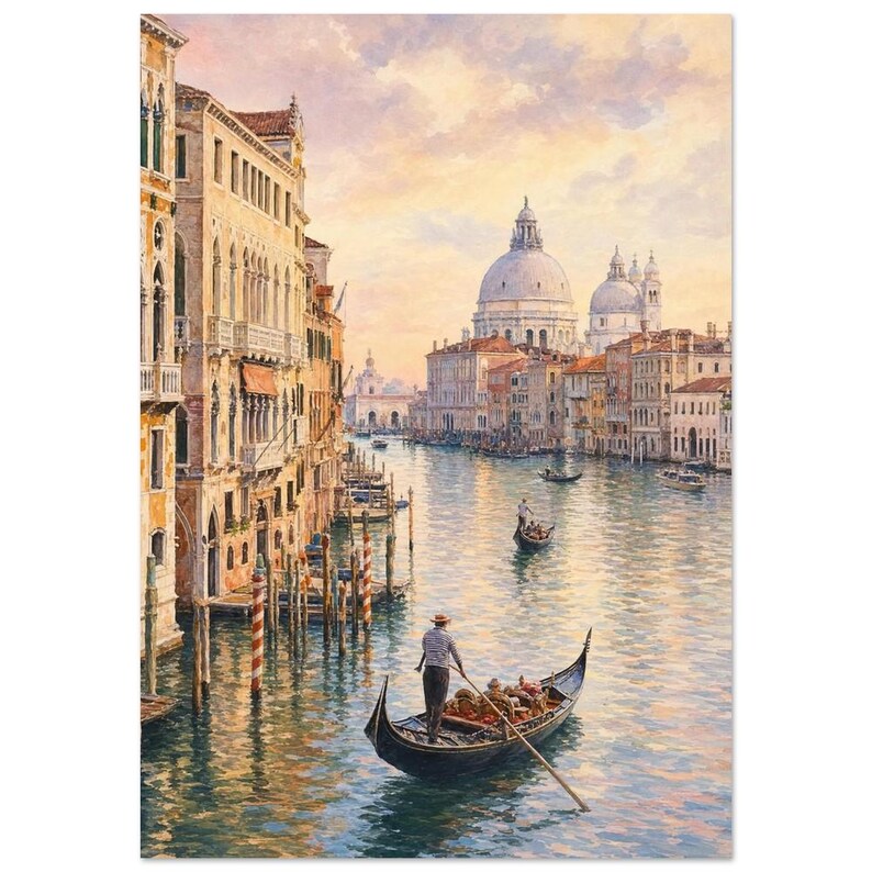 Venice Travel Poster | Soft Painting Italy Wall Art | Grand Canal Gondola Coastal Print | Printed & Shipped 70x100 cm / 28x40″