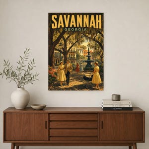 Savannah Travel Poster | Vintage 1950s Spanish Moss Print | Georgia Wall Art Print | Mid Century City Decor image 2