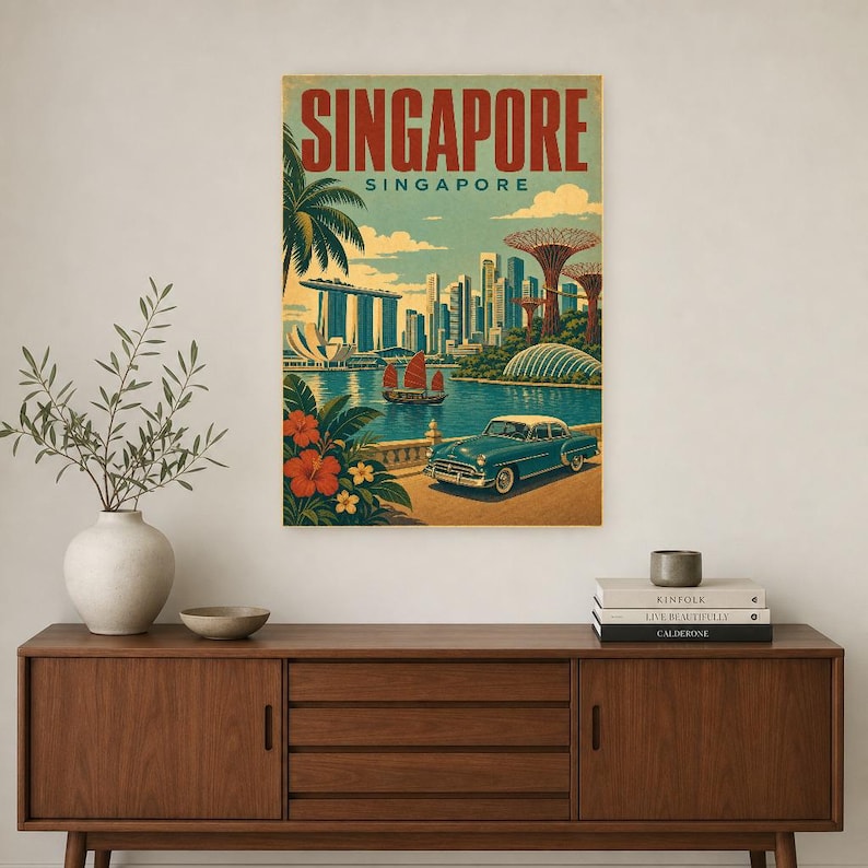 Singapore Travel Poster | Vintage Marina Bay Print | Singapore Wall Art | Printed & Shipped image 2