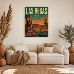 Las Vegas Travel Poster | Vintage 1950s Neon Strip Print | Retro Nevada Wall Art | Mid Century City Decor image 7