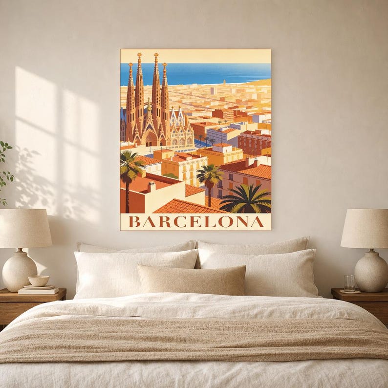 Póster de viaje vintage de Barcelona | Impresión de arte retro de la ciudad de España ? Decoración de pared de regalo de inauguración de la imagen 9