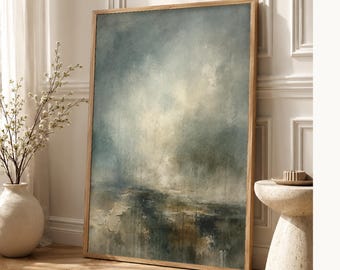 Dark Green Abstract Wall Art Print | Large Statement Color Field Print | Forest Impasto Textured Poster | Moody Wabi-Sabi Office Decor