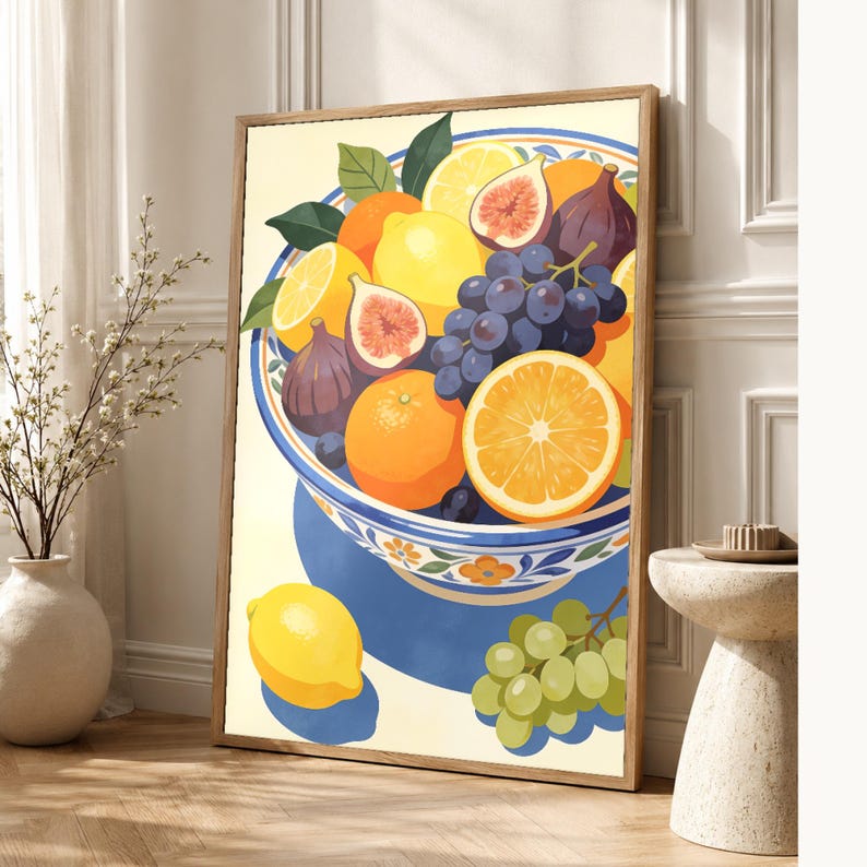 Mediterranean Fruit Bowl Kitchen Print | Dolce Vita Italian Wall Art Print | Dining Room Summer Decor image 1