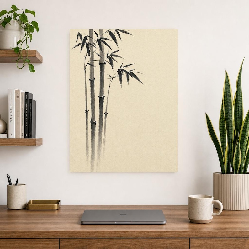 Black Ink Bamboo Japandi Wall Art Print | Mono Brushstroke Sumi-e Print | Zen Wabi Sabi Poster image 8