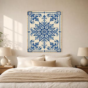 Azulejo Tile Wall Art | Classic Blue & White Maiolica Poster | Portuguese Ceramic Print | Mediterranean Kitchen Decor | No Text Boho Art image 6
