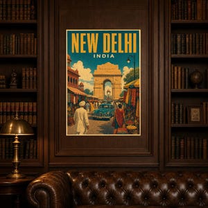 New Delhi Travel Poster | Vintage India Gate Print | Indian Wall Art | Printed & Shipped image 5