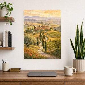 Toscane reisposter | Zachte schildering Italië muurdecoratie | Print van het Toscaanse platteland | Gedrukt en verzonden afbeelding 8