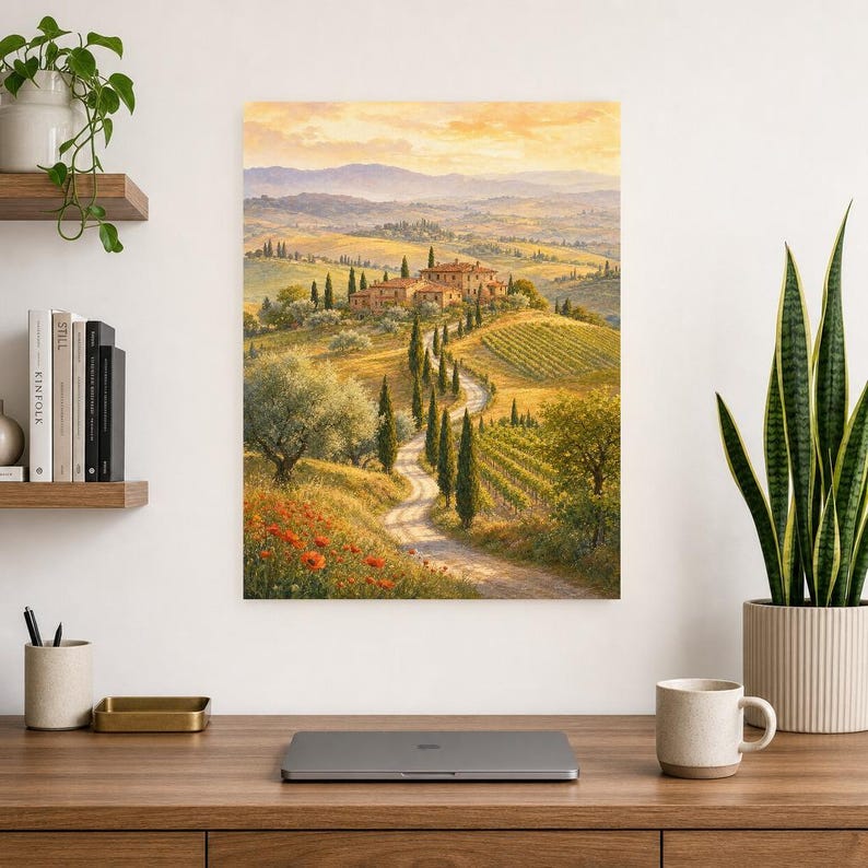 Toscane reisposter | Zachte schildering Italië muurdecoratie | Print van het Toscaanse platteland | Gedrukt en verzonden afbeelding 8