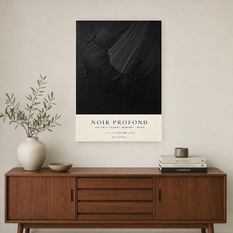 Noir Profond | Abstrakcyjna Czarna Sztuka ścienna | Nowoczesny Plakat Galeria | Minimalistyczny Druk zdjęcie 2