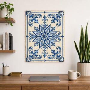 Azulejo Tile Wall Art | Classic Blue & White Maiolica Poster | Portuguese Ceramic Print | Mediterranean Kitchen Decor | No Text Boho Art image 8