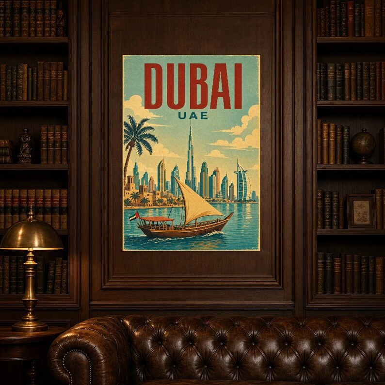 ドバイ旅行ポスター｜ヴィンテージ風スカイラインプリント｜UAEウォールアート｜印刷・発送 画像 5