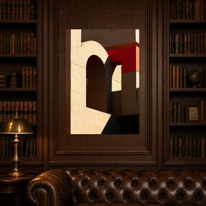 Arte mural de arquitectura brutalista | Póster de arco de hormigón cálido | Lámina geométrica minimalista de mediados de siglo imagen 4