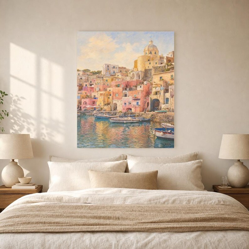 Procida Travel Poster | Soft Painting Italy Wall Art | Colorful Marina Coastal Print | Printed & Shipped image 6