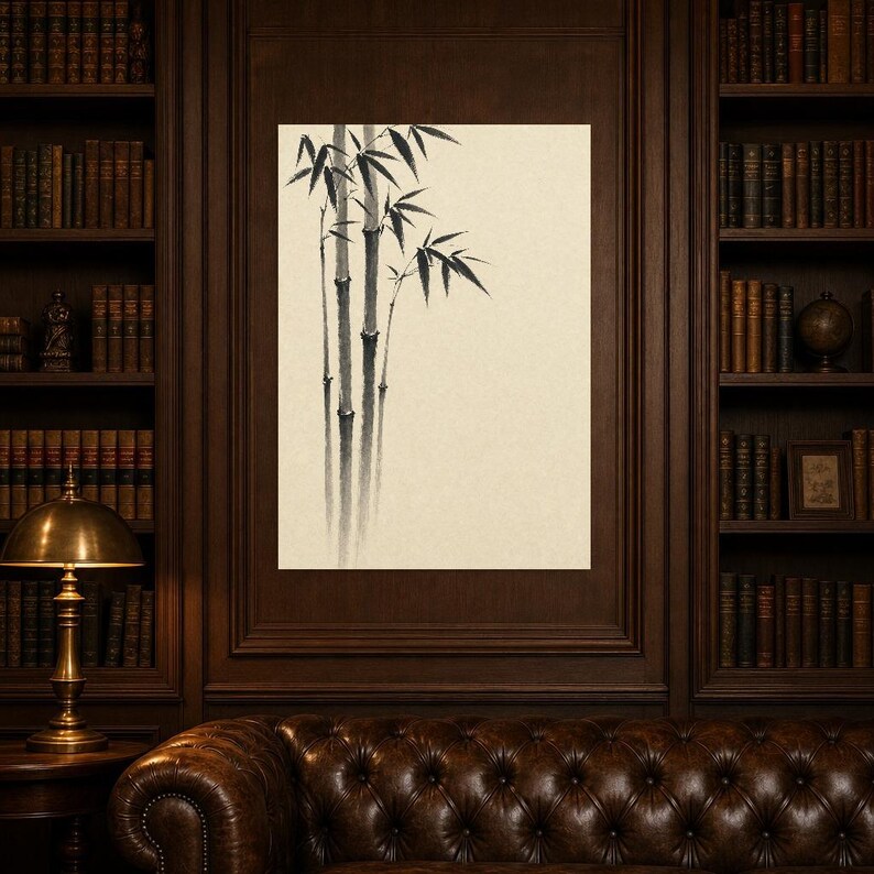 Black Ink Bamboo Japandi Wall Art Print | Mono Brushstroke Sumi-e Print | Zen Wabi Sabi Poster image 5