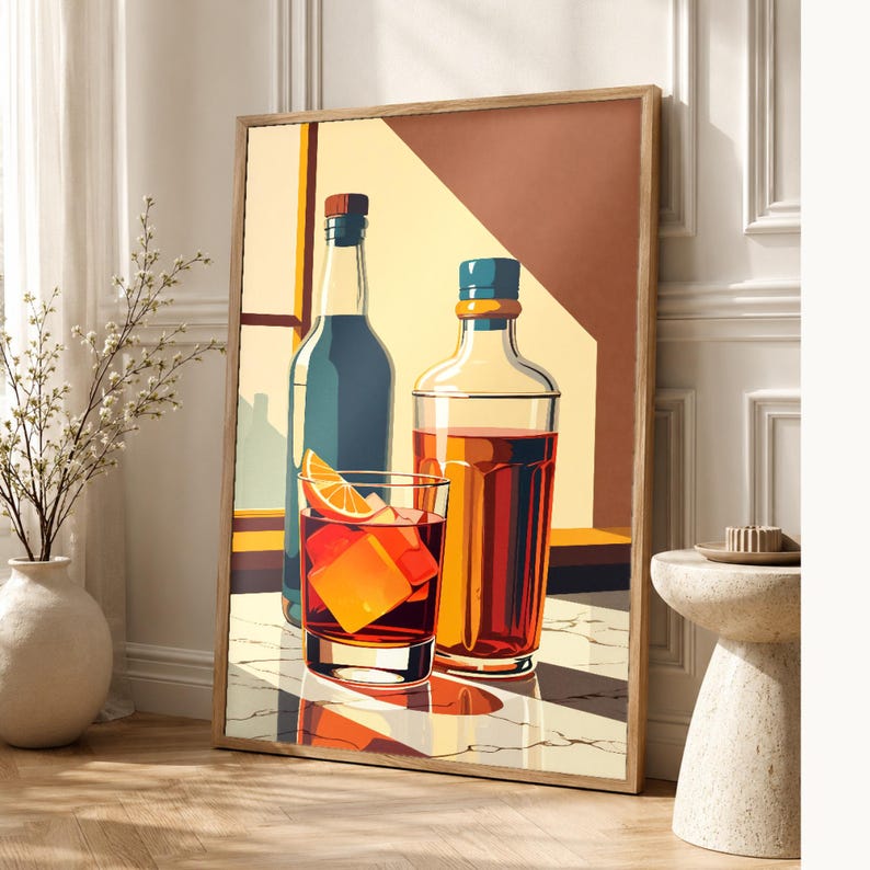 Negroni Cocktail Wall Art | Retro Bar Cart Poster | Vintage Aperitivo Kitchen Print image 1