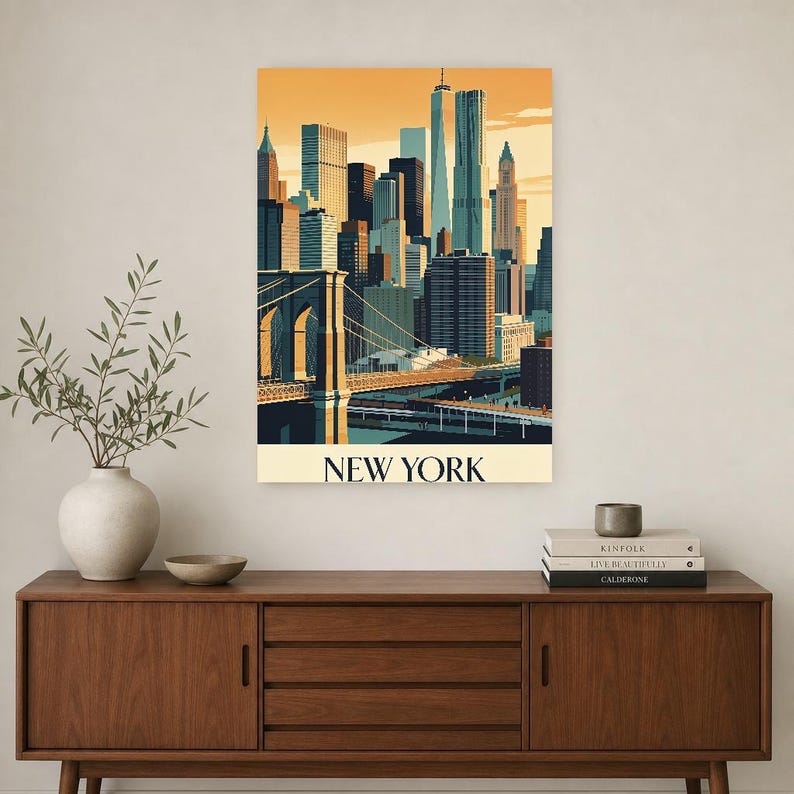 New York Vintage Reiseposter | Retro-USA-Stadt-Kunstdruck | Wanddekoration als Geschenk zur Wohnungserwärmung Bild 3