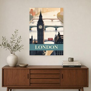 London Vintage Travel Poster | Retro England City Art Print | Housewarming Gift Wall Decor image 3