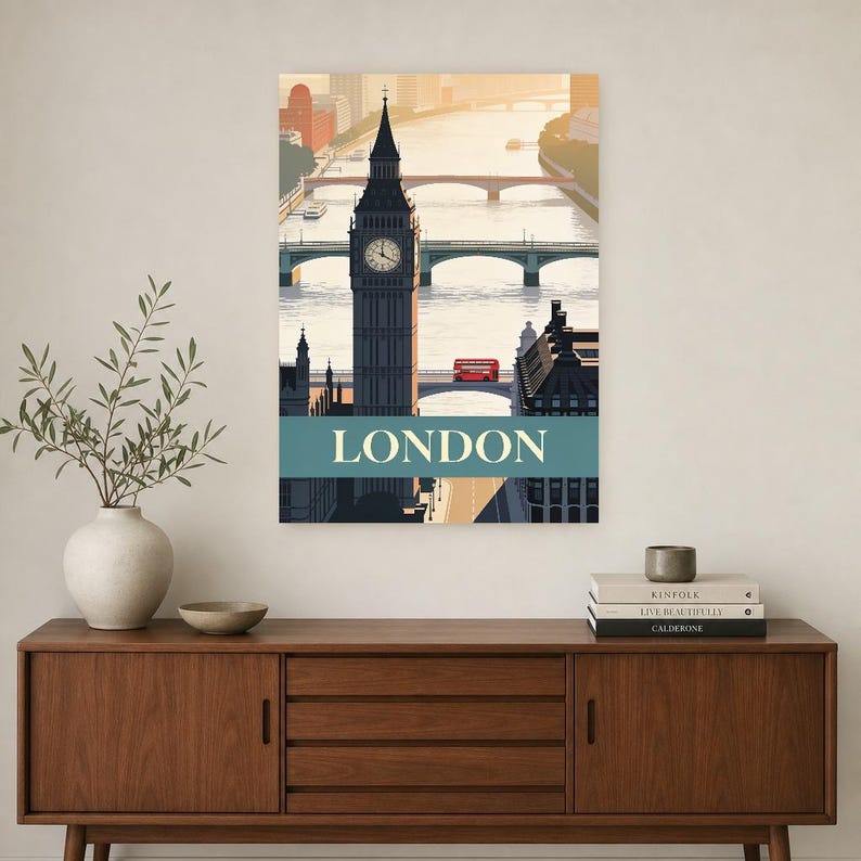 London Vintage Travel Poster | Retro England City Art Print | Housewarming Gift Wall Decor image 3