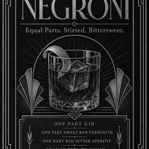 Bordeaux Art Deco Negroni Recipe Wall Art Print | Gold Cocktail Recipe Poster | Bar Cart Decor Print | Kitchen Wall Art image 10