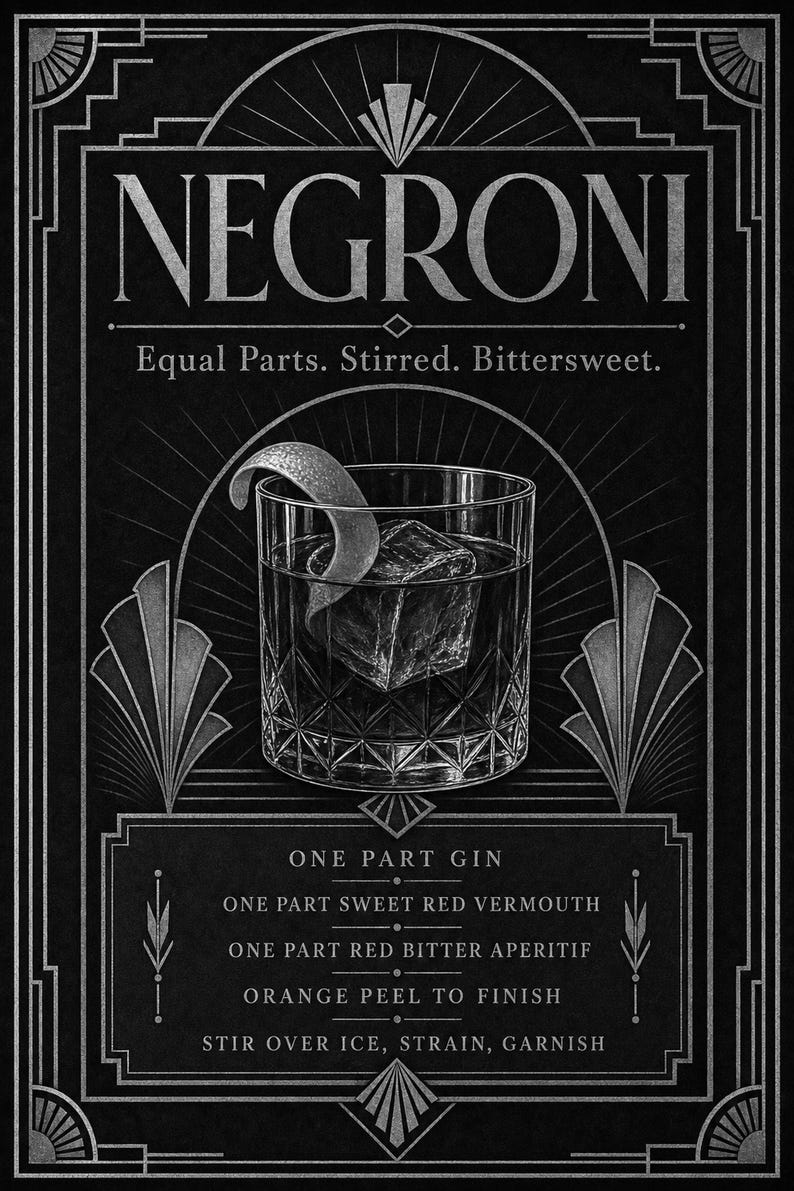 Bordeaux Art Deco Negroni Recipe Wall Art Print | Gold Cocktail Recipe Poster | Bar Cart Decor Print | Kitchen Wall Art image 10