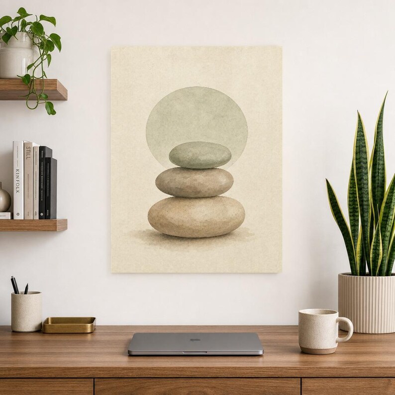 Sage Sand Japandi Wall Art Print | Neutral Gallery Wall Set | Wabi Sabi Stacked Stones Print image 8